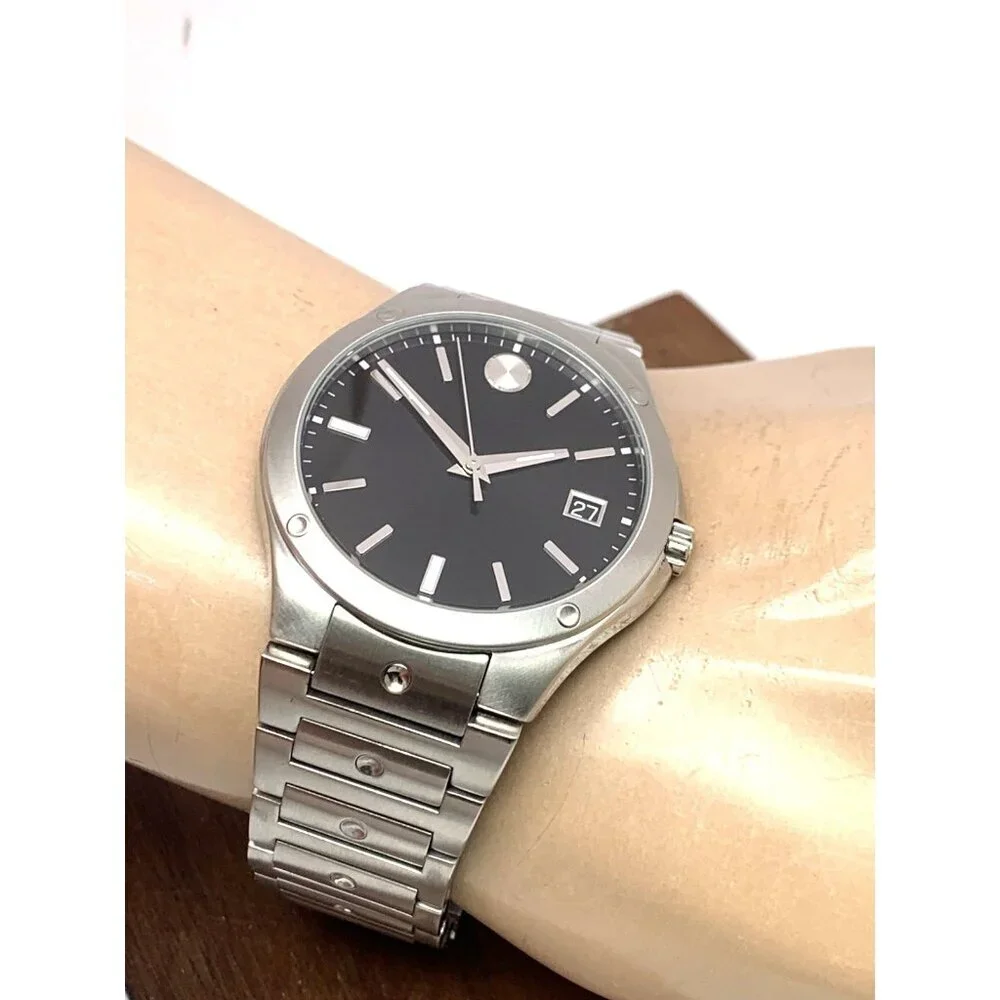 Movado Men's Watch 0607541 SE Black Dial Swiss Quartz Silver Steel 41mm